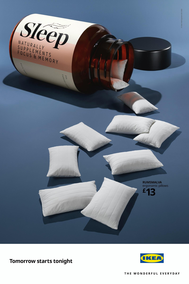 將睡眠床品制成抗衰老產(chǎn)品，宜家平面喊你今晚早點(diǎn)睡